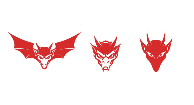 Three Red Devil Head Silhouettes with Horns and Wings.