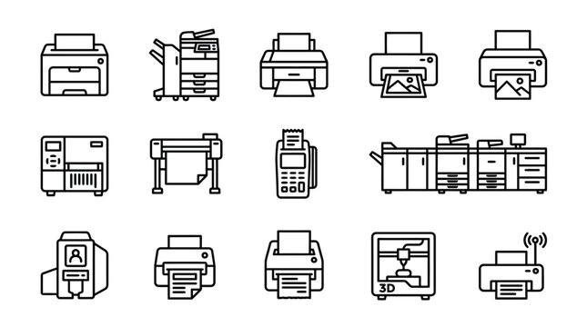 Office Printing Technology Icons: Printers, Copiers, 3D Printer & More