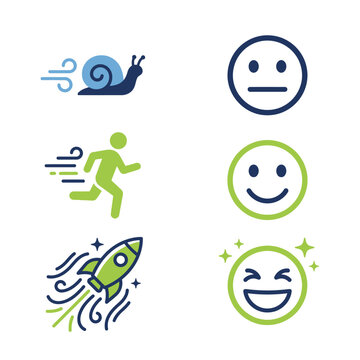 Set of icons representing speed levels and customer satisfaction