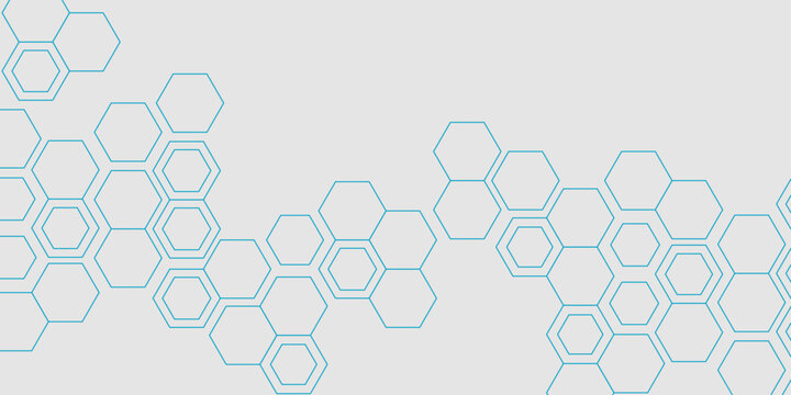 Abstract background golden hexagon stock line background. Science network pattern Hexagonal abstract background. Molecular structure abstract tech background. Geometric white background Vector banner.