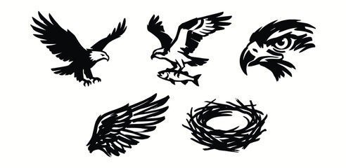 Obraz premium Eagle and wildlife ink brush illustrations for brand identity and logo design