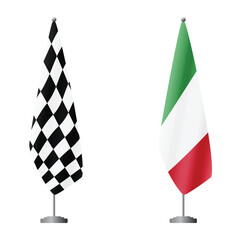 Obraz premium Checkered and Italy flags on flagpoles for official ceremonies and meetings, transparent background vector