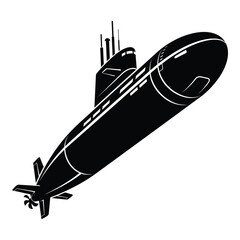 Black silhouette submarine with conning tower and propeller isolated on white background icon © designernur