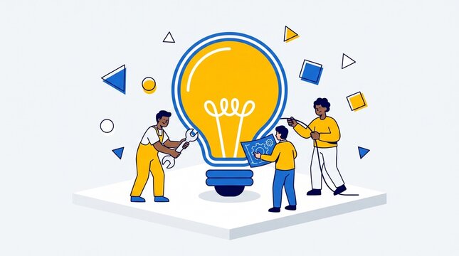 Professional team building a bright lightbulb idea concept for business innovation and creative development