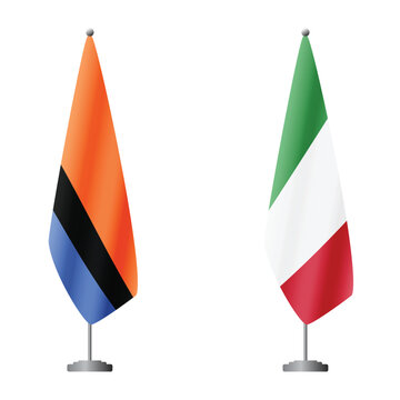 Chagos Islands and Italy flags on flagpoles for official ceremonies and meetings, transparent background vector