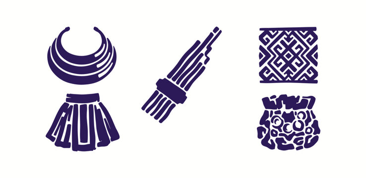 Traditional Hmong culture icons featuring ethnic textile patterns and heritage musical instruments
