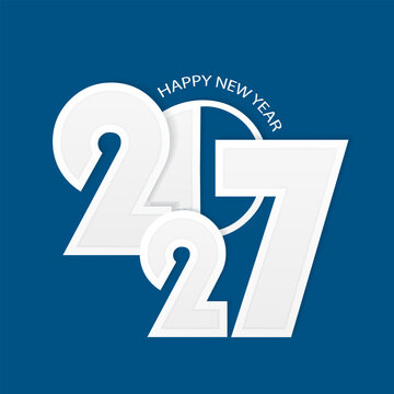 New Year 2027 concept on blue background. Simple assymetric Christmas and new year card. Vector illustration