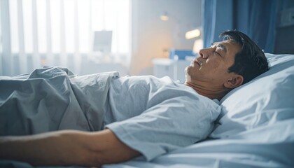 Fototapeta premium Patient peacefully sleeping in hospital bed during quiet time