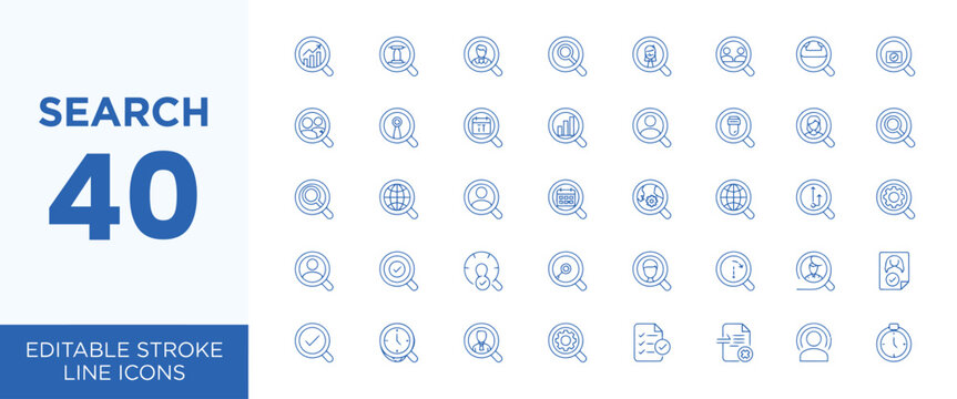 search icons set magnifying glass ui line icons editable stroke set