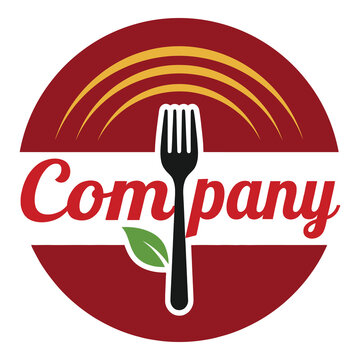 Company logo with fork and leaf on red circle background icon