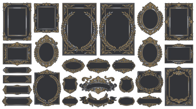 Ornate decorative frames and borders collection on black background
