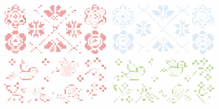 pixelated cross stitch embroidery pattern on white background vintage design ornament needlework textile craft art decorative