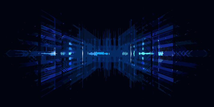 digital data visualization in futuristic blue tones abstract art geometric shapes symmetry perspective view technology network