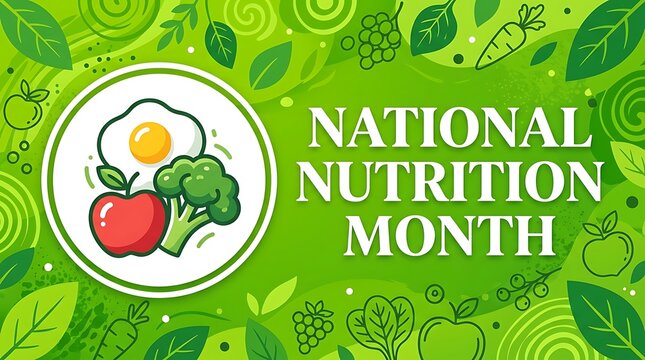 National nutrition month campaign illustration with healthy food, nutrition