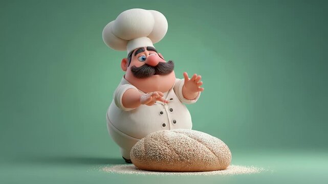 Cartoon chef character holding freshly baked bread cartoon style