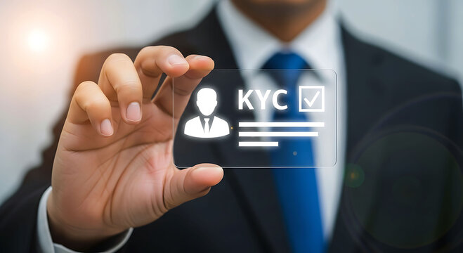 KYC Know Your Customer identity verification concept with smartphone and ID card