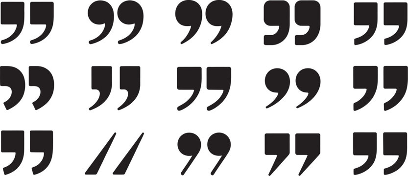 Quote mark speech icons, quotation and dialogue symbols, conversation graphics, messaging punctuation marks, communication elements, and modern vector icon collection.