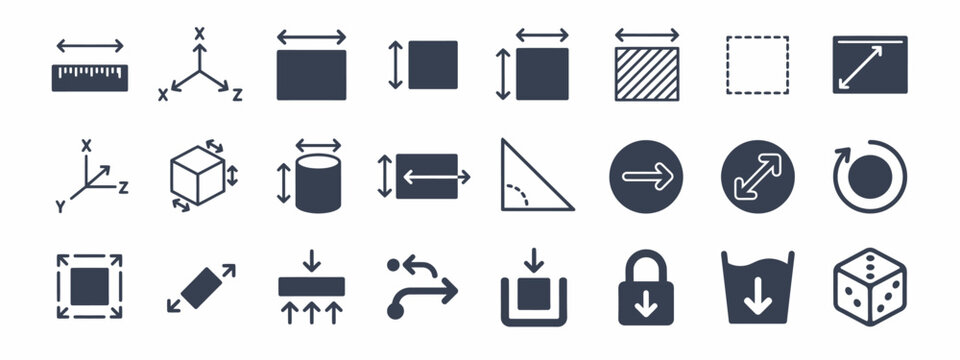 Size and dimension measurement icon set