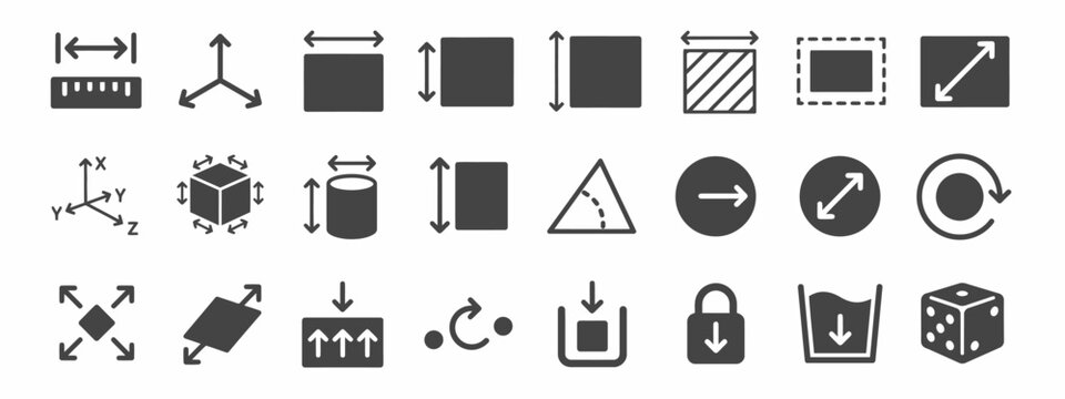 Size and dimension measurement icon set