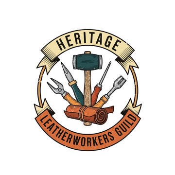 Leatherworkers guild emblem featuring traditional hammer, chisels, and mallet tools.