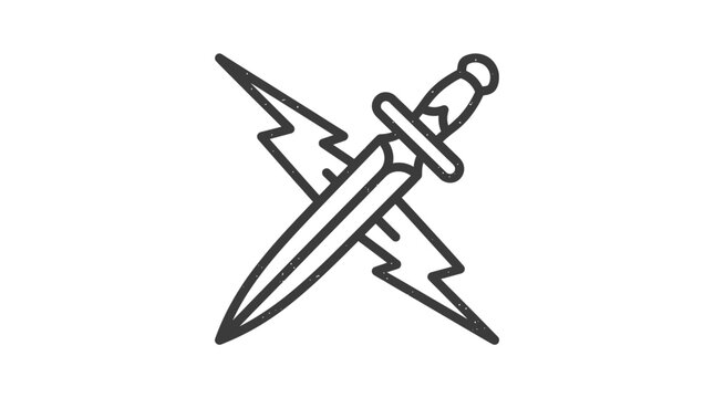 A minimalist graphic illustration featuring a sharp dagger crossed with a jagged lightning bolt symbol