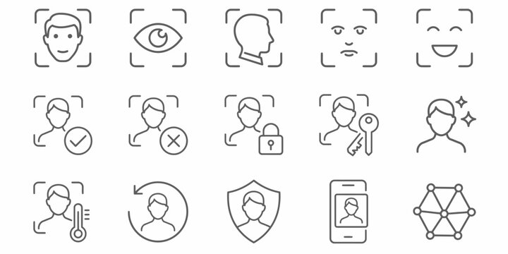 Biometric Face Recognition and Security Icons Set