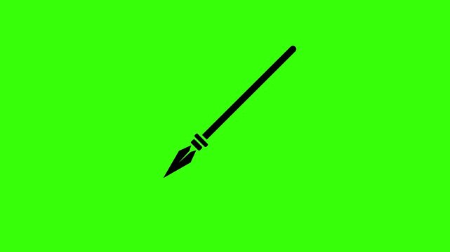 Flying spear striking animation on green screen background