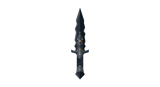 A stylized illustration of a decorative fantasy dagger with geometric patterns