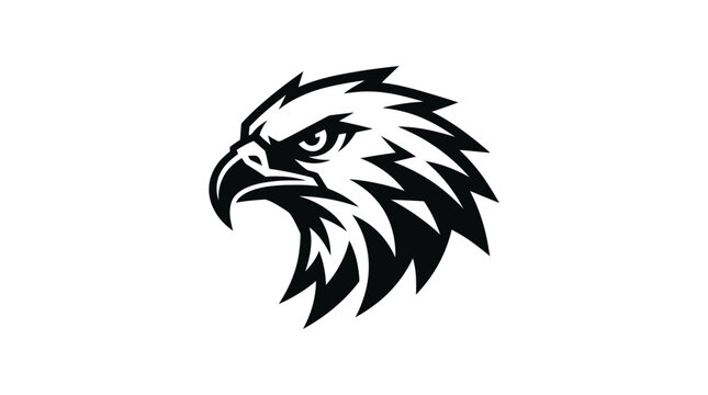 A stylized graphic illustration of a fierce eagle head isolated on a white background