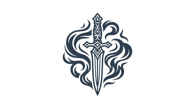 A stylized illustration of a sharp dagger surrounded by swirling smoke patterns
