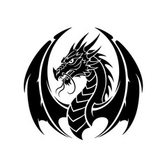 Fototapeta premium Fierce black dragon circular mascot logo design.