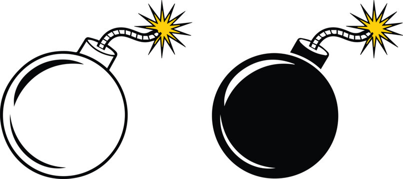 Bomb Icon Set In Outline And Silhouette Style