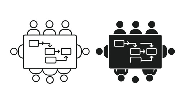 Team business process flowchart meeting icon set with flowchart, business