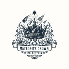 Meteorite crown collection ornate space theme crest. © BlackEdits