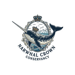 Narwhal Crown Conservancy mascot logo with arctic icebergs. © BlackEdits
