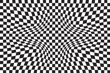 Obraz premium Checker pattern vector illustration. Chess board. Distorted geometric pattern.