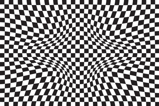Checker pattern vector illustration. Chess board. Distorted geometric pattern.