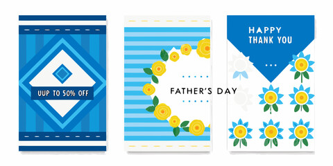 three father s day greeting card designs with blue and yellow floral patterns cards flowers stripes © PabanBiswas