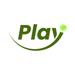 Fototapeta premium Modern Play Tennis logo featuring a dynamic court swing and tennis ball icon. Designed for tennis clubs, academies, tournaments, coaching services, sports brands, and athletic organizations.