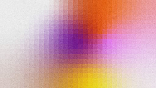 Textured noisy grid abstract backdrop with smooth multi-color gradient shifts of white, violet, orange, blush pink, and golden yellow. 