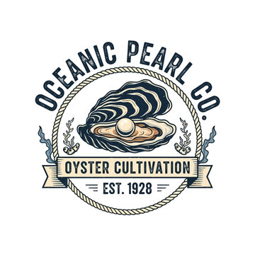 Oceanic pearl company oyster cultivation vintage maritime logo.