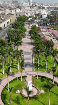 Parque La Muralla In Lima Capital City Of Peru. Historical Centre Landscape. Touristic Attraction. Urban Park. Parque La Muralla In Lima Capital City Of Peru.