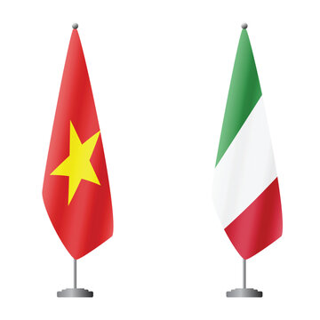 Vietnam and Italy flags on flagpoles for official ceremonies and meetings, transparent background vector