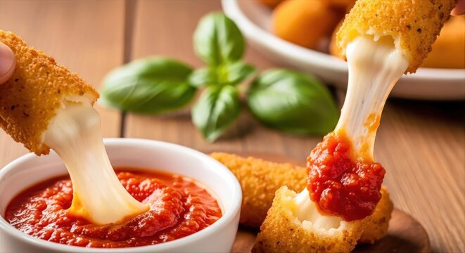 Delicious Fried Mozzarella Cheese Sticks with Tomato Dipping Sauce