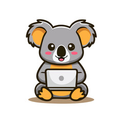 Fototapeta premium Cute cartoon koala using a laptop