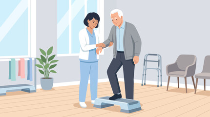Fototapeta premium Elderly patient doing physical therapy with nurse assistance