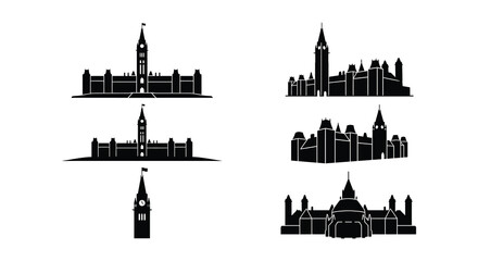 Obraz premium Parliament building silhouettes black vector graphics on a white background