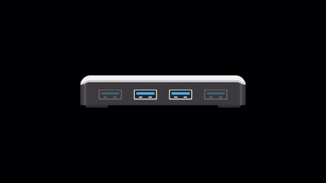 USB hub hardware port interface loop with alpha channel transparent background
