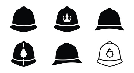 Fototapeta premium Bobby helmets silhouette collection black vector graphics on white background