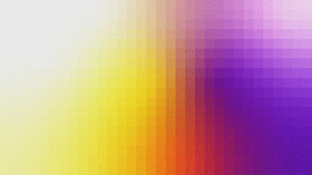 Horizontal abstract backdrop featuring a smooth color gradient shifting from white, bright yellow, orange, red to deep purple, subtle vertical grid lines and vintage grainy noise texture.